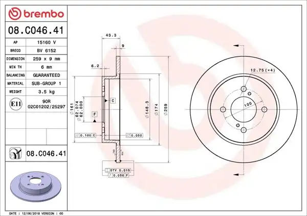 BREMBO 08.C046.41 | Fren Diski Arka UV Coated Suzuki | 2 Adet