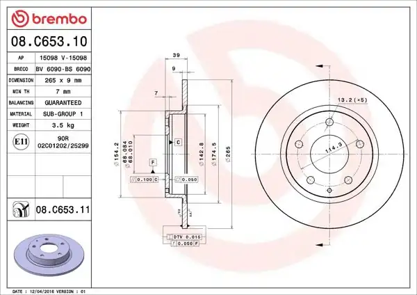 BREMBO 08.C653.11 | Fren Diski Arka UV Coated Mazda | 2 Adet