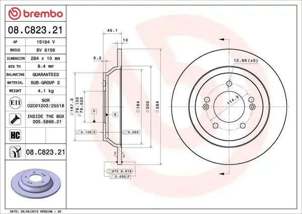 BREMBO 08.C823.21 | Fren Diski Arka UV Coated Hyundai | 2 Adet