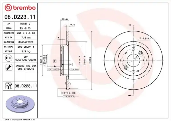 BREMBO 08.D223.11 | Fren Diski Arka UV Coated Mazda | 2 Adet