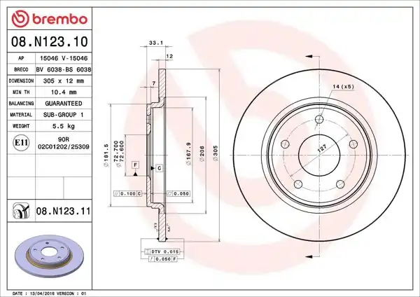 BREMBO 08.N123.11 | Fren Diski Arka UV Coated VW | 2 Adet