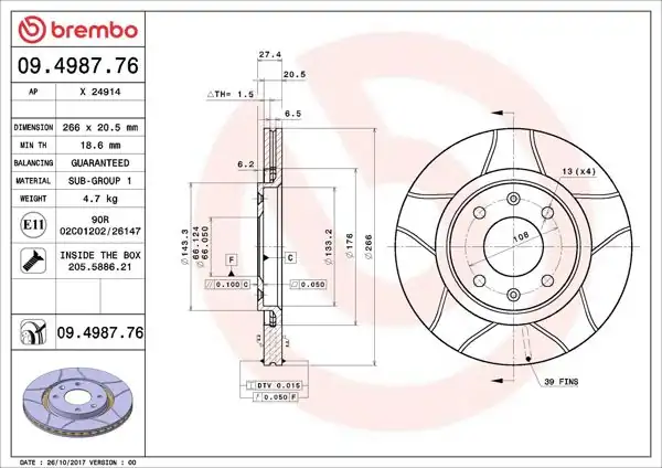 BREMBO 09.4987.76 | Fren Diski Ön Max Peugeot | 2 Adet