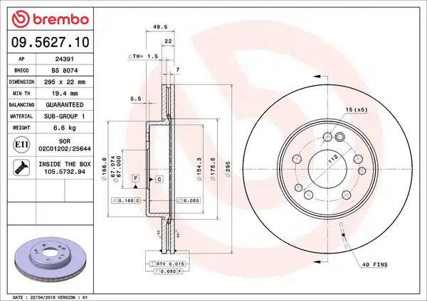 BREMBO 09-5627-10 | Fren Diski Ön Mercedes Benz W124 M104 280 300 2 Adet