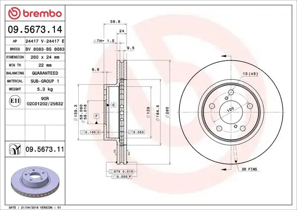 BREMBO 09.5673.11 | Fren Diski Ön UV Coated Subaru | 2 Adet