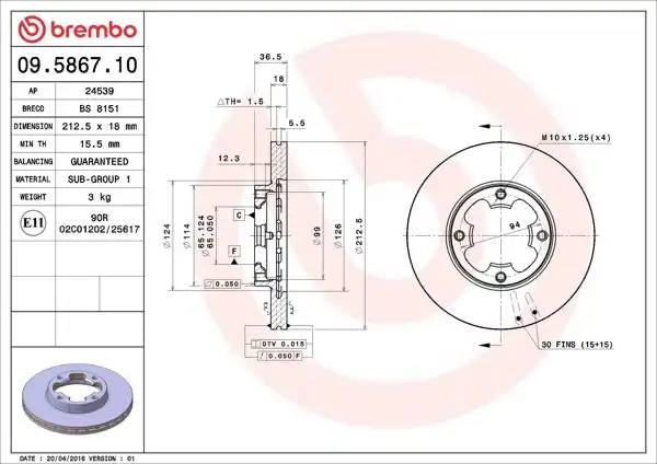 BREMBO 09.5867.10 | Fren Diski Ön Standard Subaru | 2 Adet