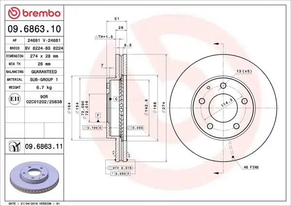 BREMBO 09.6863.11 | Fren Diski Ön UV Coated Mazda | 2 Adet