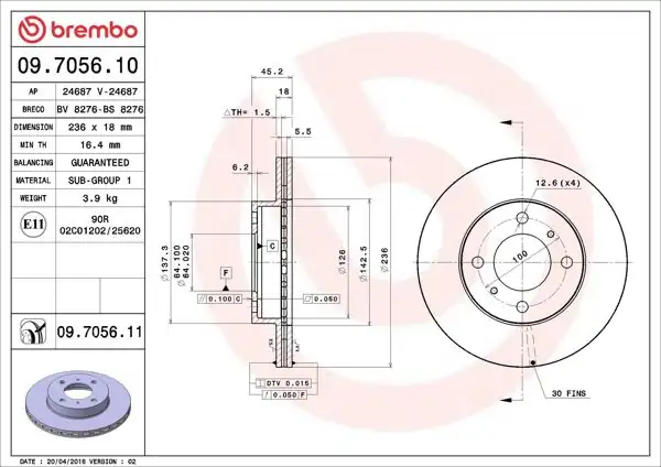 BREMBO 09.7056.11 | Fren Diski Ön UV Coated Mitsubishi | 2 Adet
