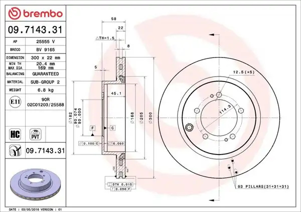 BREMBO 09.7143.31 | Fren Diski Arka UV Coated Mitsubishi | 2 Adet