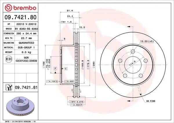 BREMBO 09.7421.81 | Fren Diski Ön UV Coated Jeep | 2 Adet