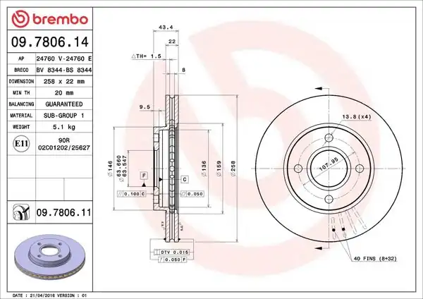 BREMBO 09.7806.14 | Fren Diski Ön Standard Ford Focus I Fiesta V Fusion Ka Mazda II 2 Adet
