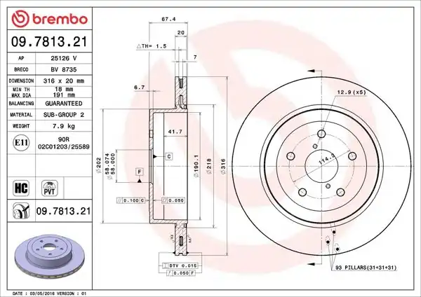 BREMBO 09.7813.21 | Fren Diski Arka UV Coated Subaru | 2 Adet