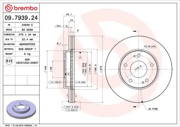 BREMBO 09.7939.24 | Fren Diski Ön Standard Mitsubishi | 2 Adet