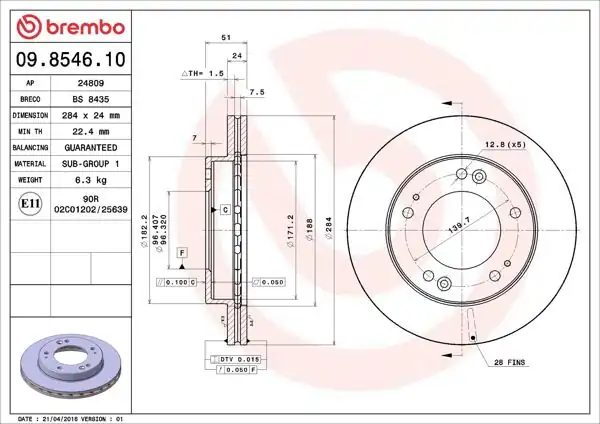 BREMBO 09.8546.10 | Fren Diski Ön Standard Kia | 2 Adet
