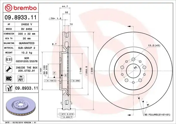 BREMBO 09.8933.11 | Fren Diski Ön UV Coated Alfa Romeo 156 147 GT 03- | 2 Adet