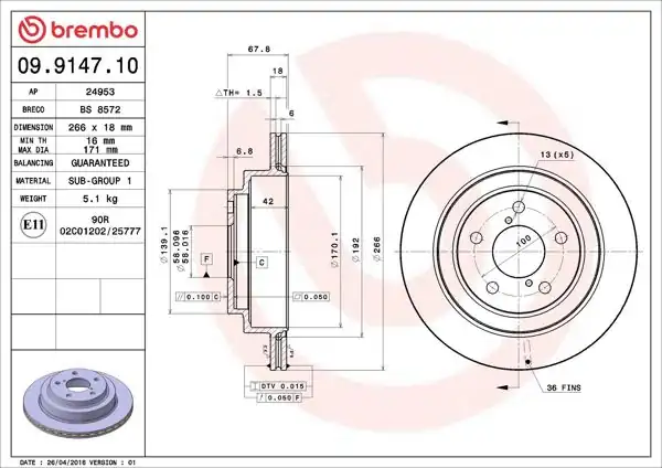 BREMBO 09.9147.10 | Fren Diski Arka Standard Subaru | 2 Adet