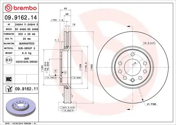 BREMBO 09.9162.11 | Fren Diski Ön UV Coated Chevrolet | 2 Adet