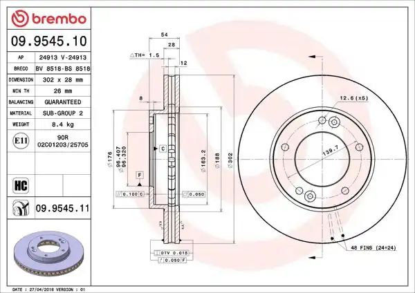 BREMBO 09.9545.10 | Fren Diski Ön Standard Kia | 2 Adet