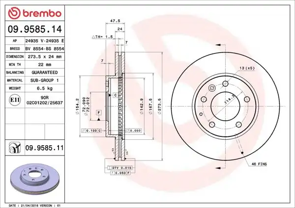 BREMBO 09.9585.11 | Fren Diski Ön UV Coated Mazda | 2 Adet