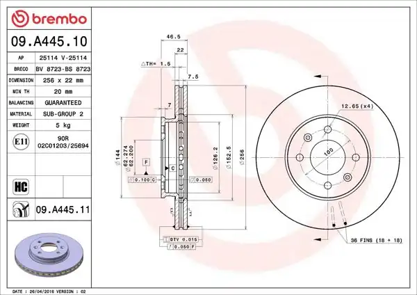 BREMBO 09.A445.10 | Fren Diski Ön Standard Hyundai | 2 Adet