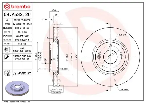 BREMBO 09.A532.21 | Fren Diski Hyundai ix35/i30/Kia Ceed/Sportage Ön 30mm 2 Adet