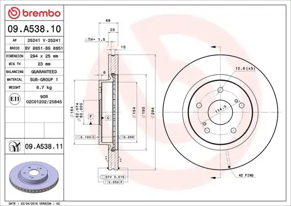 BREMBO 09.A538.11 | Fren Diski Ön UV Coated Suzuki | 2 Adet