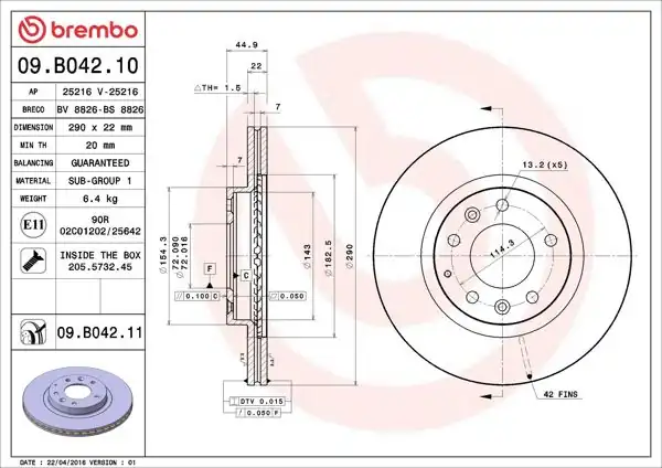 BREMBO 09.B042.11 | Fren Diski Ön UV Coated Mazda | 2 Adet