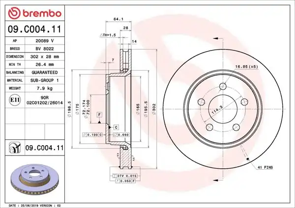 BREMBO 09.C004.11 | Fren Diski Ön UV Coated Jeep | 2 Adet