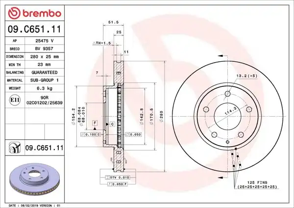 BREMBO 09.C651.11 | Fren Diski Ön UV Coated Mazda | 2 Adet