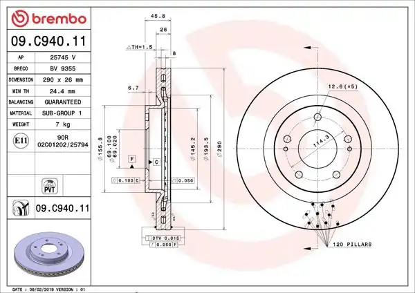 BREMBO 09.C940.11 | Fren Diski Ön UV Coated Mitsubishi | 2 Adet