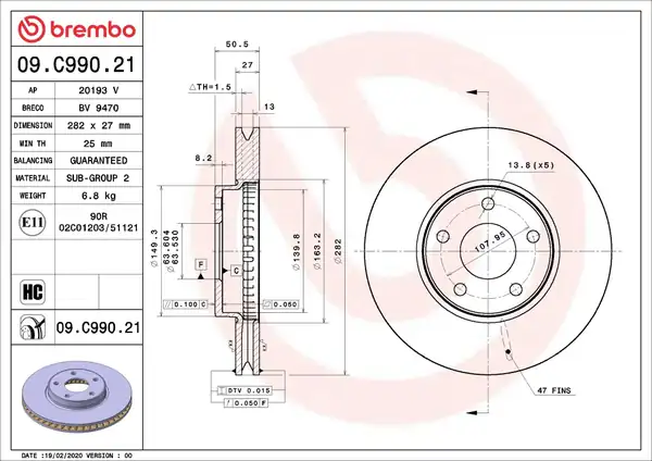 BREMBO 09-C990-21 | Ford Focus 2018 2025 Model Arası Ön Fren Diski Takım