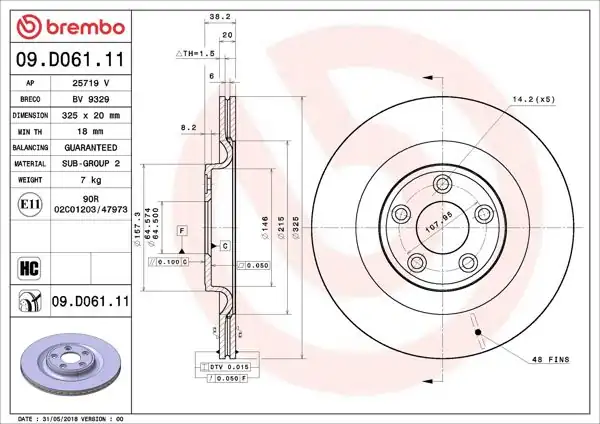 BREMBO 09.D061.11 | Fren Diski Arka UV Coated Jaguar | 2 Adet