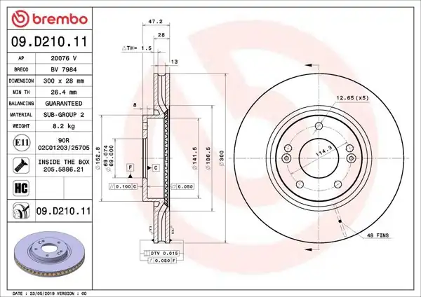 BREMBO 09.D210.11 | Fren Diski Ön UV Coated Hyundai | 2 Adet