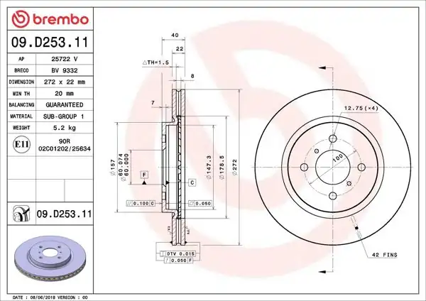 BREMBO 09.D253.11 | Fren Diski Ön UV Coated Suzuki | 2 Adet