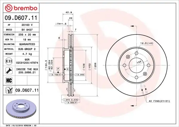 BREMBO 09.D607.11 | Fren Diski Ön UV Coated Kia | 2 Adet