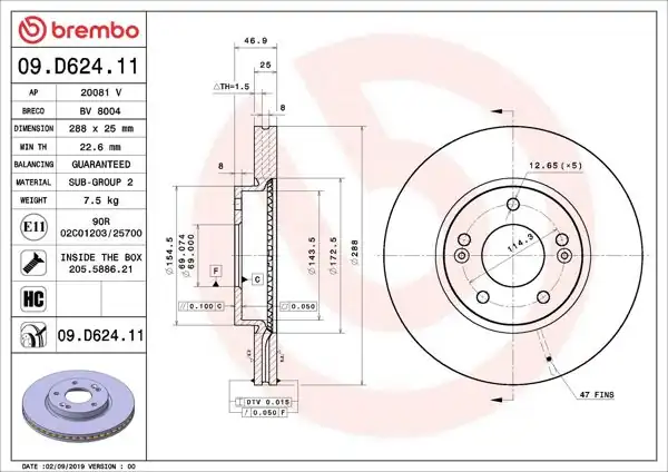 BREMBO 09.D624.11 | Fren Diski Ön UV Coated Hyundai | 2 Adet