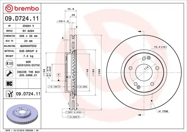 BREMBO 09.D724.11 | Fren Diski Ön UV Coated Ssangyong | 2 Adet