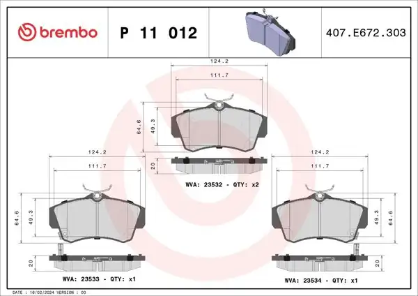 BREMBO P11012 | Fren Balatası Ön Low-Met Chrysler