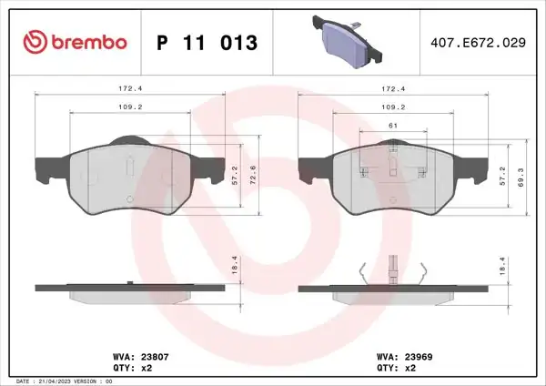 BREMBO P11013 | Fren Balatası Ön Low-Met Chrysler