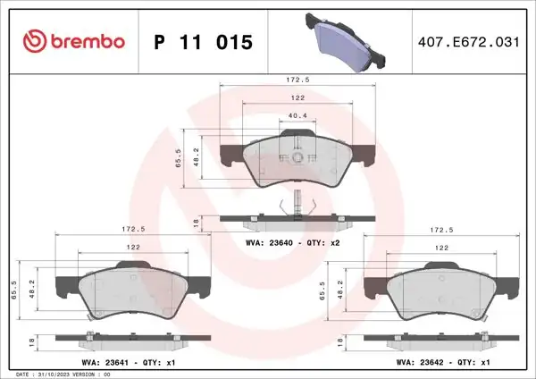 BREMBO P11015 | Fren Balatası Ön Low-Met Chrysler