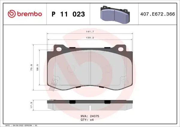 BREMBO P11023 | Fren Balatası Ön Low-Met Chrysler