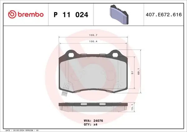 BREMBO P11024 | Fren Balatası Arka Low-Met Chevrolet