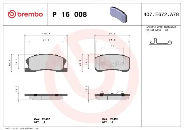 BREMBO P16008 | Fren Balatası Ön Low-Met Toyota