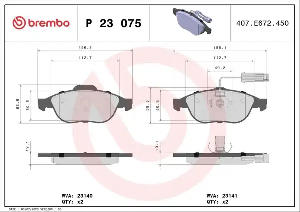 BREMBO P23075 | Fren Balatası Ön Low-Met Punto II/Marea/Bravo/145/146/Alfa Romeo
