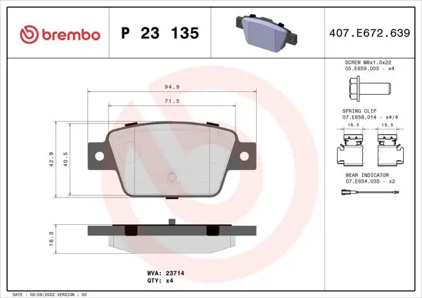 BREMBO P23135 | Fren Balatası Arka Low-Met Fiat
