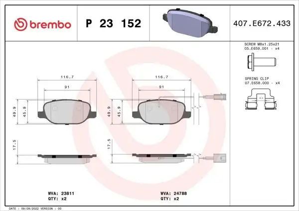BREMBO P23152 | Fren Balatası Arka Low-Met Alfa Romeo Giulietta 10>