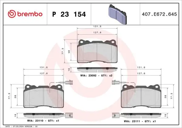 BREMBO P23154 | Fren Balatası Ön Low-Met Alfa Romeo 159/Spider II/Brera 05-06