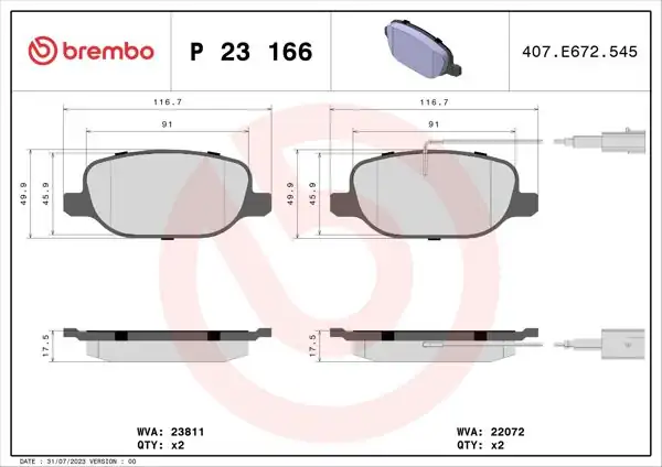 BREMBO P23166 | Fren Balatası Arka Low-Met Alfa Romeo