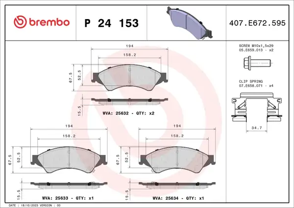 BREMBO P24153 | Ön Fren Balata Takımı Ford Ranger 2 2 TDCI 3 2 TDCI 4x4 2011 2020