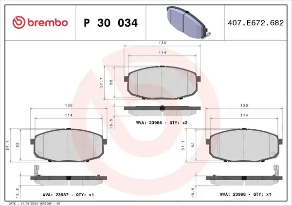 BREMBO P30034 | Fren Balatası Ön (Hyundai i30 08 / 11 / Kia Ceed 08 / 11)