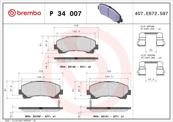 BREMBO P34007 | Fren Balatası Ön Low-Met Chevrolet